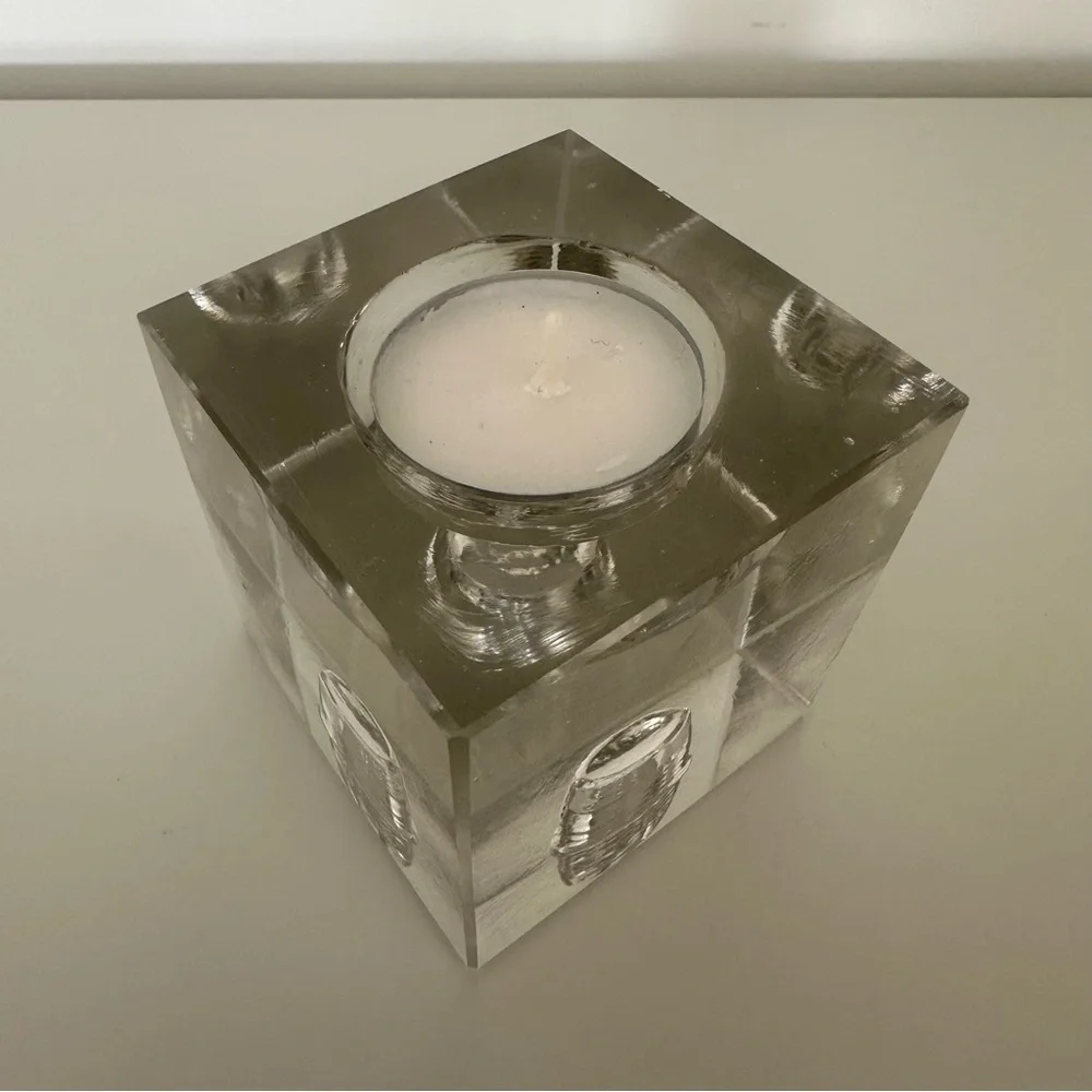 Anthropologie Solid Crystal Glass Reversible Cube Candle Holder 3
